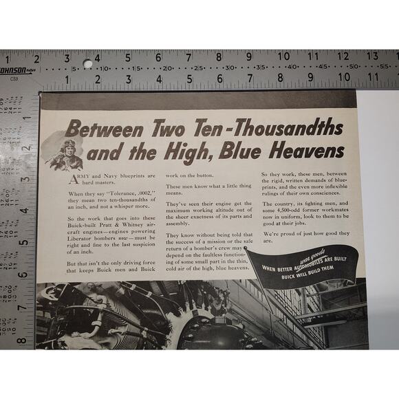 1943 Buick Print Ad Between Two Ten-Thousandths Aircraft Engine Precision 1940s - Picture 4 of 6